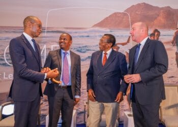 Chief Executive, Stanbic Bank Kenya and South Sudan, Dr.Joshua Oigara (Far Left), Head of Personal and Private Banking, Stanbic Bank Kenya, Abraham Ongenge (Second Left), Established Kenyan businessman Kimani Rugendo (Second Right) and Head of Investments, Fiduciary Services and High Net Worth Clients, Standard Bank Offshore, Philip Smith (Far Right) share a light moment during the Building Legacies with Standard Bank Offshore event in Nairobi.