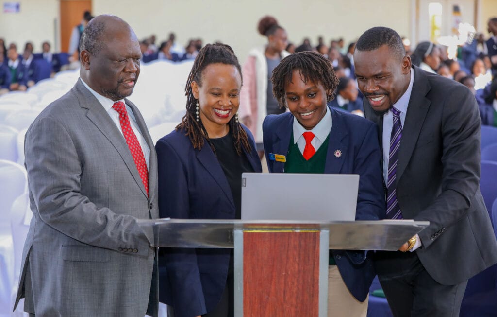 Nova Pioneer founding director Christopher Khaemba, Nova Pioneer Tatu City girls principal Dr. Nyaboke Nduati, Wabui Omenge a student at Nova Pioneer Tatu City girls and Hon. Silvanus Osoro