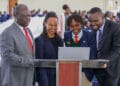 Nova Pioneer founding director Christopher Khaemba, Nova Pioneer Tatu City girls principal Dr. Nyaboke Nduati, Wabui Omenge a student at Nova Pioneer Tatu City girls and Hon. Silvanus Osoro