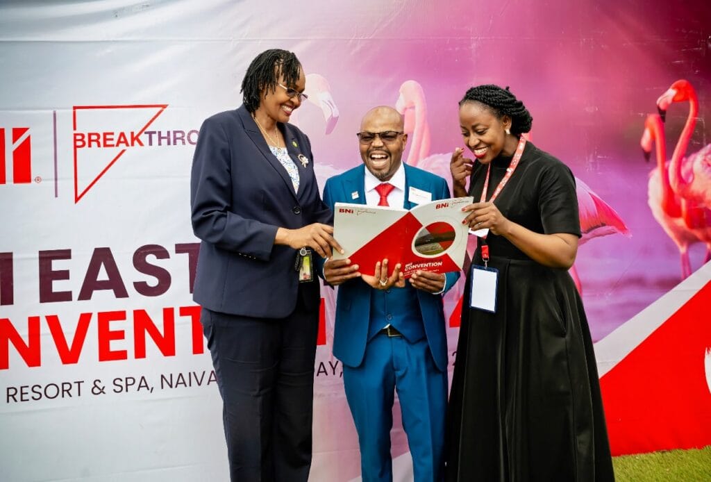 From Left MD KCB Bank Kenya, Annastacia Kimtai, Elizaphan Muraguri, BNI National Director Kenya and Diana Niinsima BNI National Director Uganda share a light moment during the East Africa BNI convention that was held over the weekend