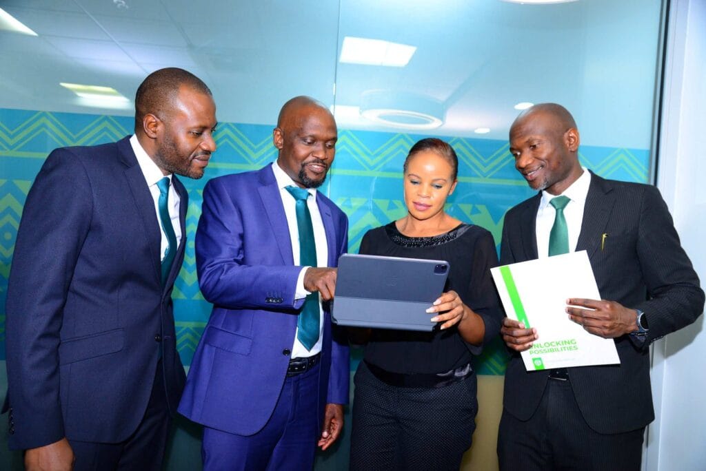 L-R: Ken Omami General Manager Health, Old Mutual General Insurance Kenya (OMGIK), Japheth Ogalloh Managing Director OMGIK, Prudence Khamati Head of Operations OMGIK and Levi Nyamwaro General Manager Distribution OMGIK at the launch of Old Mutual's new Monthly Premiums Plan.