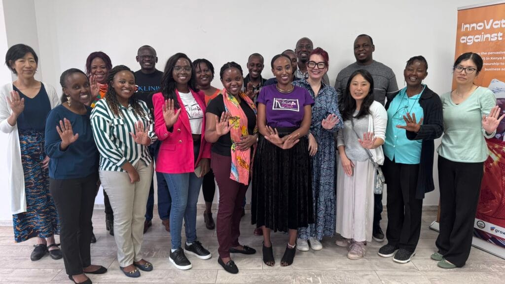 Entrepreneurs with solutions to end GBV together with the team from Japan International Cooperation Agency (JICA) Kenya Office during a workshop session