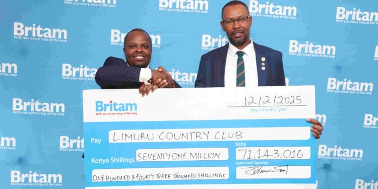 Britam General Insurance CEO & Principal Officer, James Mbithi, and Limuru Country Club Chairman, John Keru, at Limuru Country Club’s grounds in Tigoni, following Britam’s Kshs 71 million claims settlement to the club.