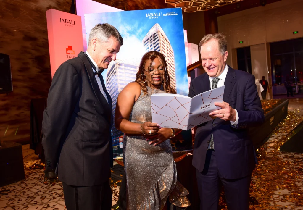 (l-r) Stephen Jennings, Founder and CEO of Rendeavour, owner and developer of Tatu City, Veronica Kavata, Tatu City investor, and Preston Mendenhall, Group COO, Rendeavour and Country Head Kenya, during the launch of Jabali Towers, a 20-storey and 31-storey mixed-use development within Tatu City.