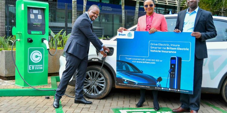 Hilda Njeru, Director Legal & Company Secretary, Britam Holdings Plc; and James Mbithi, CEO & Principal Officer, Britam General Insurance, during the launch of Britam’s Electric Vehicle (EV) insurance cover.