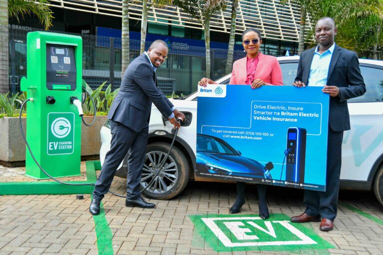Hilda Njeru, Director Legal & Company Secretary, Britam Holdings Plc; and James Mbithi, CEO & Principal Officer, Britam General Insurance, during the launch of Britam’s Electric Vehicle (EV) insurance cover.