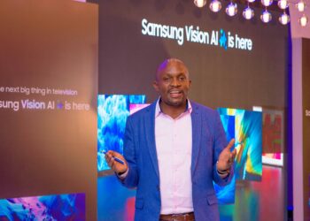 Sam Odhiambo, Head of Consumer Electronics Business Kenya, during the launch of the newly launched 2025 Samsung NEO QLED 100-inch AI TV in Nairobi, Kenya, on 18th September 2025. The cutting-edge Samsung AI TV sets a new benchmark in large-screen home entertainment.