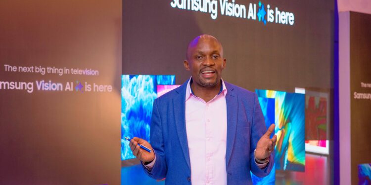 Sam Odhiambo, Head of Consumer Electronics Business Kenya, during the launch of the newly launched 2025 Samsung NEO QLED 100-inch AI TV in Nairobi, Kenya, on 18th September 2025. The cutting-edge Samsung AI TV sets a new benchmark in large-screen home entertainment.