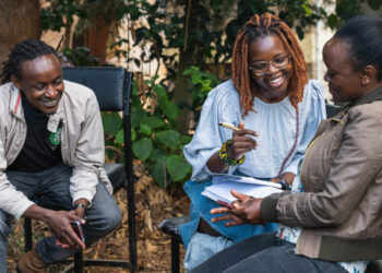 Microsoft researcher Stephanie Nyairo (center) works with local collaborators in Kenya to test how accurately speech models recognize farmers’ spoken questions