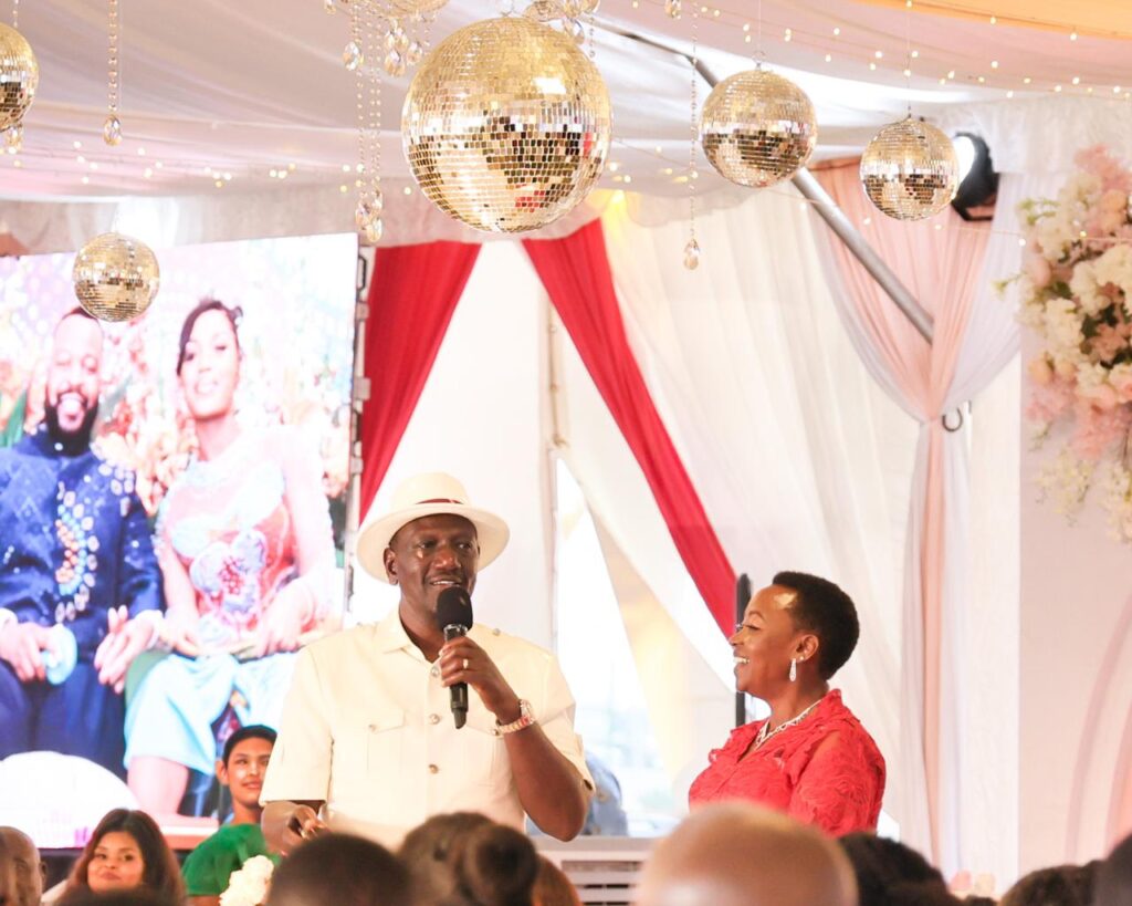 President William Ruto speakinmg at Moses Budamba Mudavadi and Qillian Ndeso Saiya's wedding at Ulizi Standium Nairobi