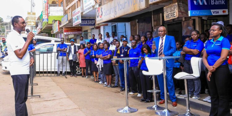 Regional CEO and Ag. Kenya CEO, I&M Bank, Kihara Maina addresses the crowd during the opening of I&M Branch in Ngong, highlighting the bank's commitment to local engagement and financial inclusion.