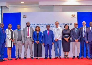 H.E. Hon. William Kabogo, Cabinet Secretary for the Ministry of Information, Communications & the Digital Economy (Centre), pose for a group photo with stakeholders from government, industry, and civil society during the National Multi-stakeholder Forum on Digital Piracy in Nairobi.