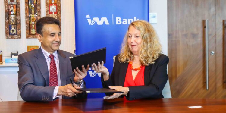 Sarit S. Raja-Shah, Group Executive Director of I&M Bank, and Marie Ottosson, Head of Development Cooperation for Kenya at the Swedish International Development Cooperation Agency (SIDA), lead the I&M Bank & SIDA green financing deal signing at 1 Park, Nairobi