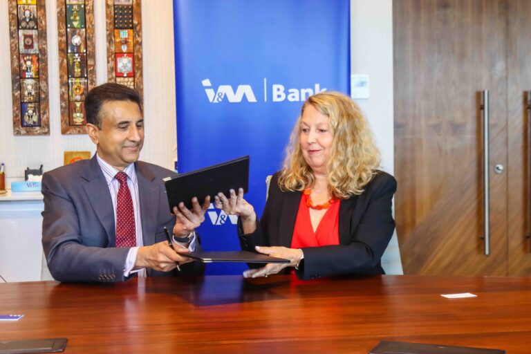 Sarit S. Raja-Shah, Group Executive Director of I&M Bank, and Marie Ottosson, Head of Development Cooperation for Kenya at the Swedish International Development Cooperation Agency (SIDA), lead the I&M Bank & SIDA green financing deal signing at 1 Park, Nairobi