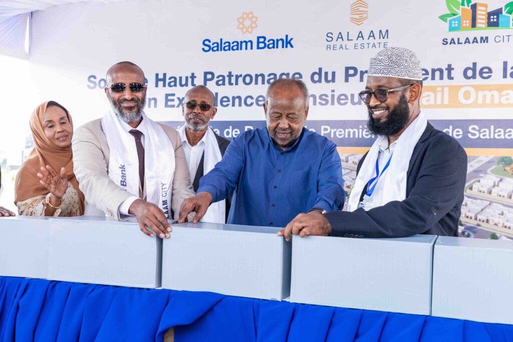 Right to left_ H.E. Amina Abdi Aden, Minister of Urban Planning and Housing of Djibouti Mohamed Ahmed, CEO of Salaam Group Jama Hersi, GM of Salaam African Bank President Mustafe Liiban, GM of Salaam Re