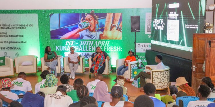 From left Grace Ndiege, Influencer Director, Ogilvy Africa, Susan Muthoka, Youth Segment, Safaricom PLC, Esther Wandia, Senior Officer Integrated Media, Safaricom PLC, Phelister Wanjiru, Financial Services Engineer, Ziidi Team, Safaricom PLC and Panel Moderator Shawn Dalmas engage with the Youth at Pwani University during a masterclass on Content creation and insights on monetizing content, Savings on Ziidi MMF and Data privacy.