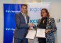 Mr. Sarit Shah, Group Executive Director, I&M Group and Mrs. Rose Mambo, Board Chair, KCDF sign the official agreement to formalize a KES 64.8 million partnership to advance Green & Digital transformation in Kenya