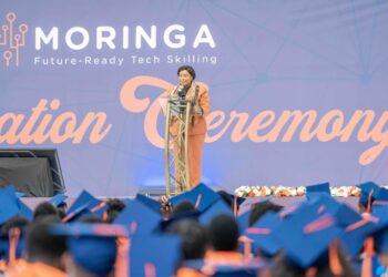 Mary Kerema, OGW, Secretary for ICT, E-Government and the Digital Economy, addressing graduates during the Moringa School 2026 Graduation and Career Fair in Nairobi. A total of 1,761 learners graduated across Data Science, Artificial Intelligence, Cybersecurity, Data Analytics, Software Engineering, DevOps, Product Design and Data Visualisation.