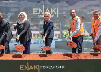 From left: Alvin Muchai, Development Project Manager at HassConsult; Farhana Hassanali, Co-CEO and Development Director at HassConsult; Sakina Hassanali, Co-CEO and Creative Director at HassConsult; and Arvind Raghwani and Ramesh Raghwani, Directors at Laxmanbhai, during the Enaki Forestside groundbreaking ceremony in Enaki Town, Nairobi.
